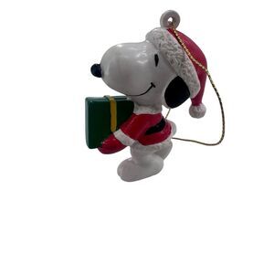 Vintage Peanuts Santa Snoopy Present 2.5" Christmas Ornament Fast Shipping
